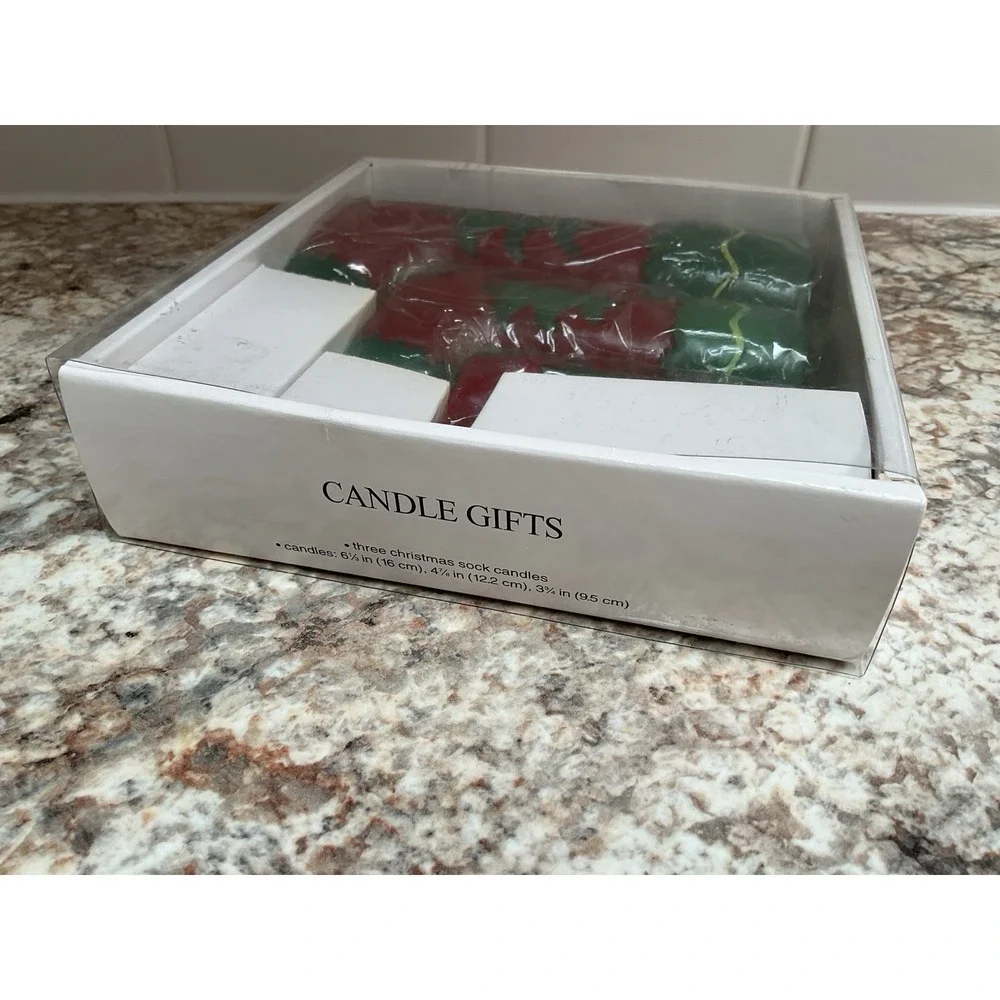 Holiday Christmas Stocking Candles * Set Of 3 * New In Box * Red & Green